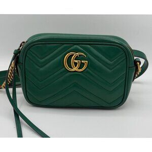 Gucci Small Marmont Matelasse Shoulder Bag Green 810-080125